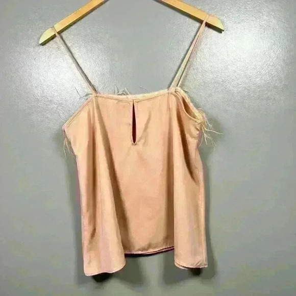 ZARA Peach Nude Feather Flapper Tank Top Silky Relaxed Boxy Fancy Women Medium - Picture 7 of 9